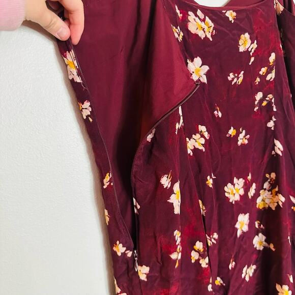 Caroline Constas Arabella Maroon Floral Sleeveless V-Neck Ruched Dress Size L - Picture 12 of 16